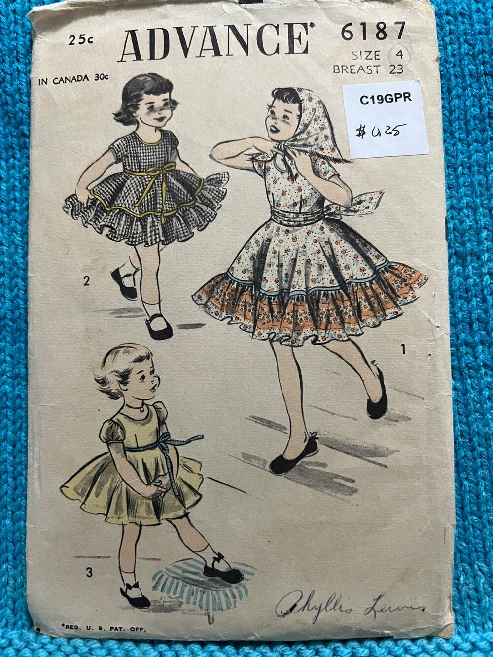 Advance Sewing pattern girls dress circle skirt 1940s size 4